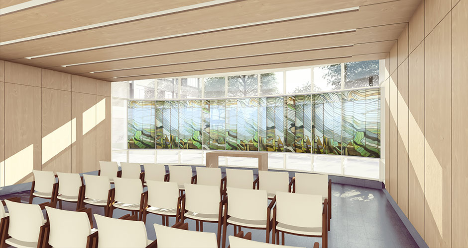 Interior rendering of a new chapel for GBMC’s patients, families, and staff to visit and reflect.